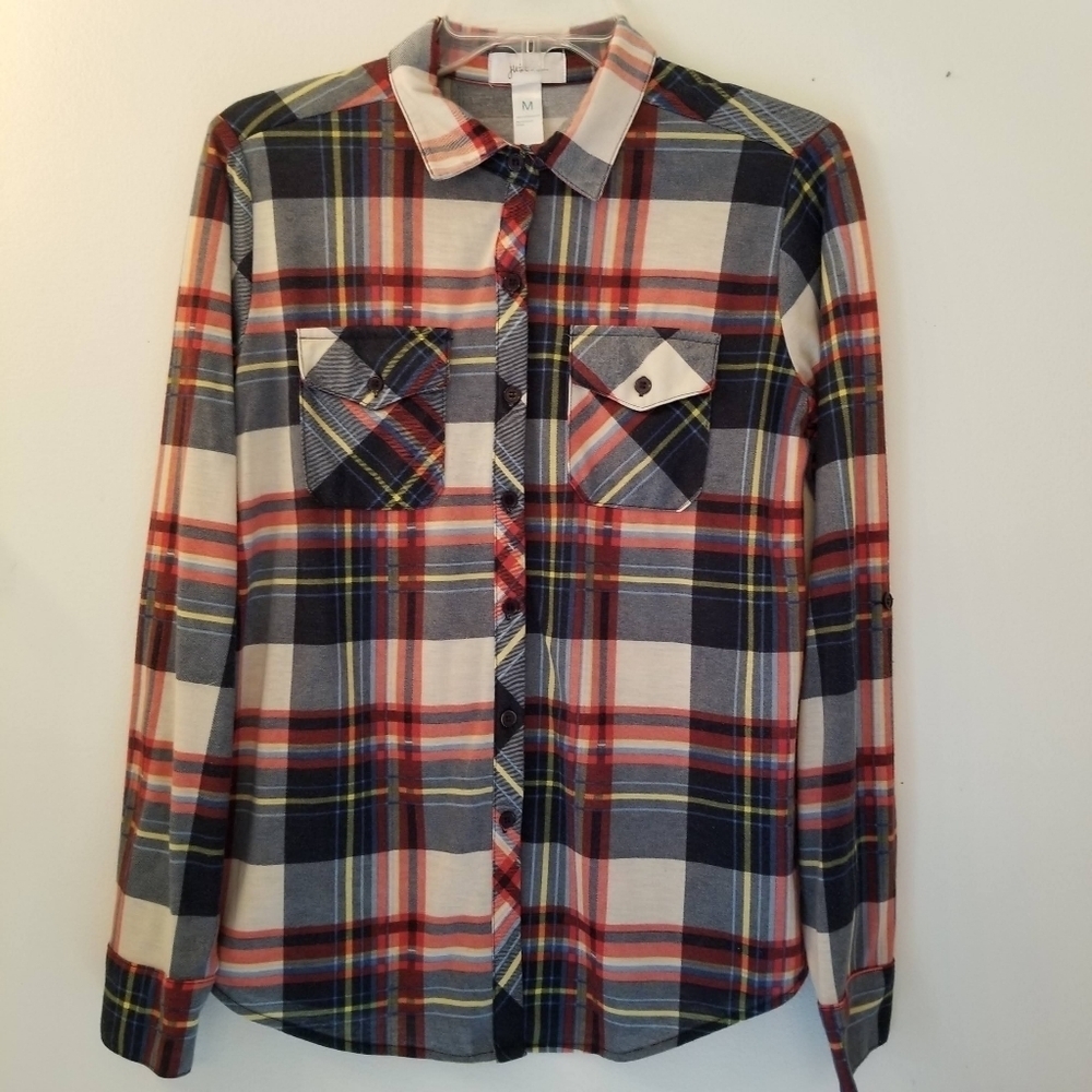 JUST BE Long Sleeve Plaid Shirt
